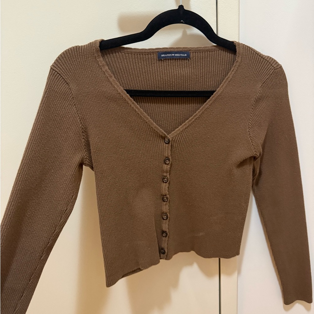 Brandy Melville Brown Ribbed Cardigan